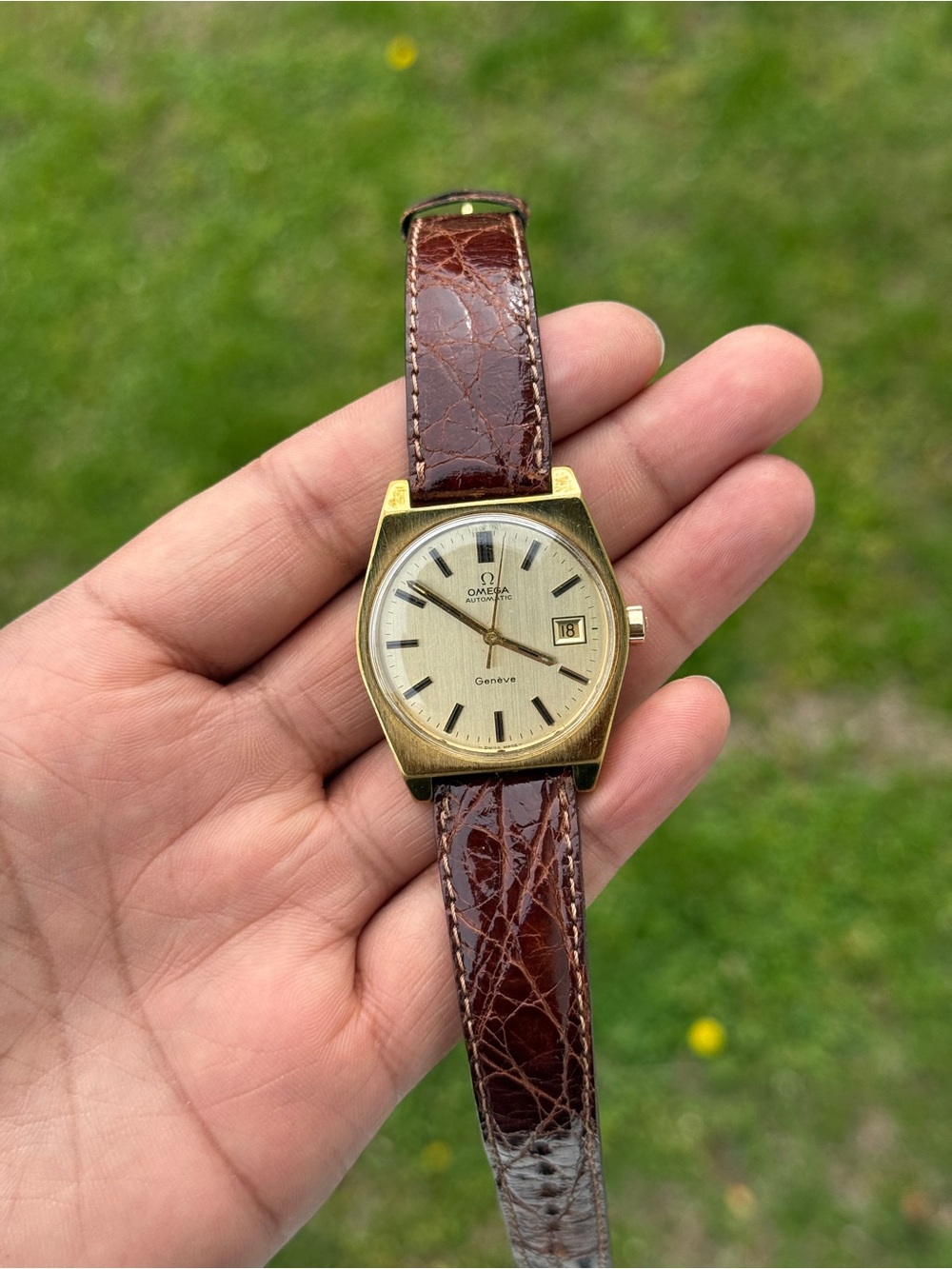 Omega Geneve Vintage Automatic Caliber 1481 Men's Watch brown leather strap - Picture 7 of 12